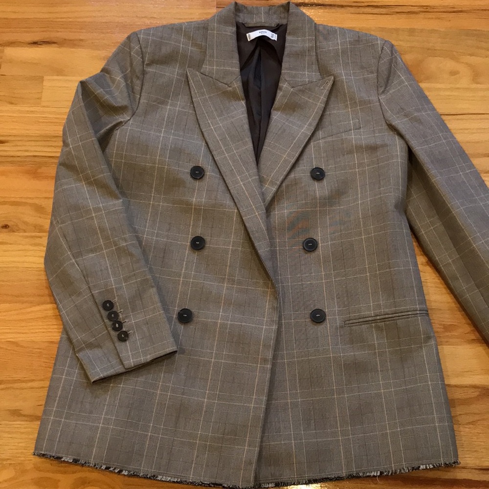 Mango checked frayed hem blazer